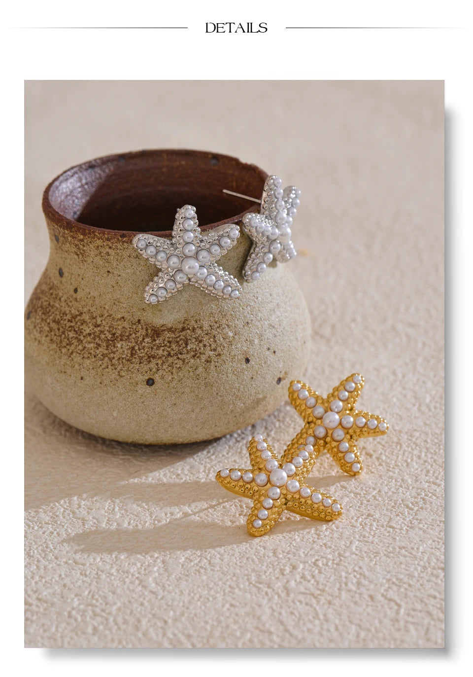 Pearl star earrings in gold-plated stainless steel with pearl.