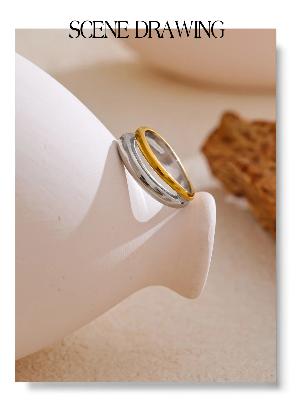 Geometric ring in 18K gold-plated stainless steel.