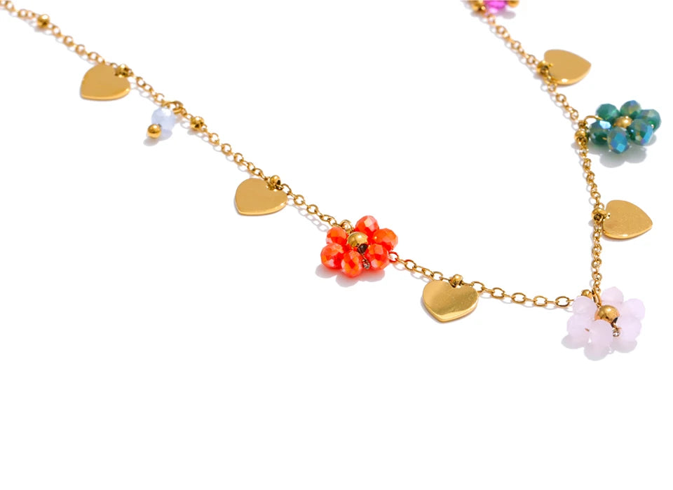 Crystal Flower Necklace — Gold-Plated Stainless Steel with Crystal · PS2306