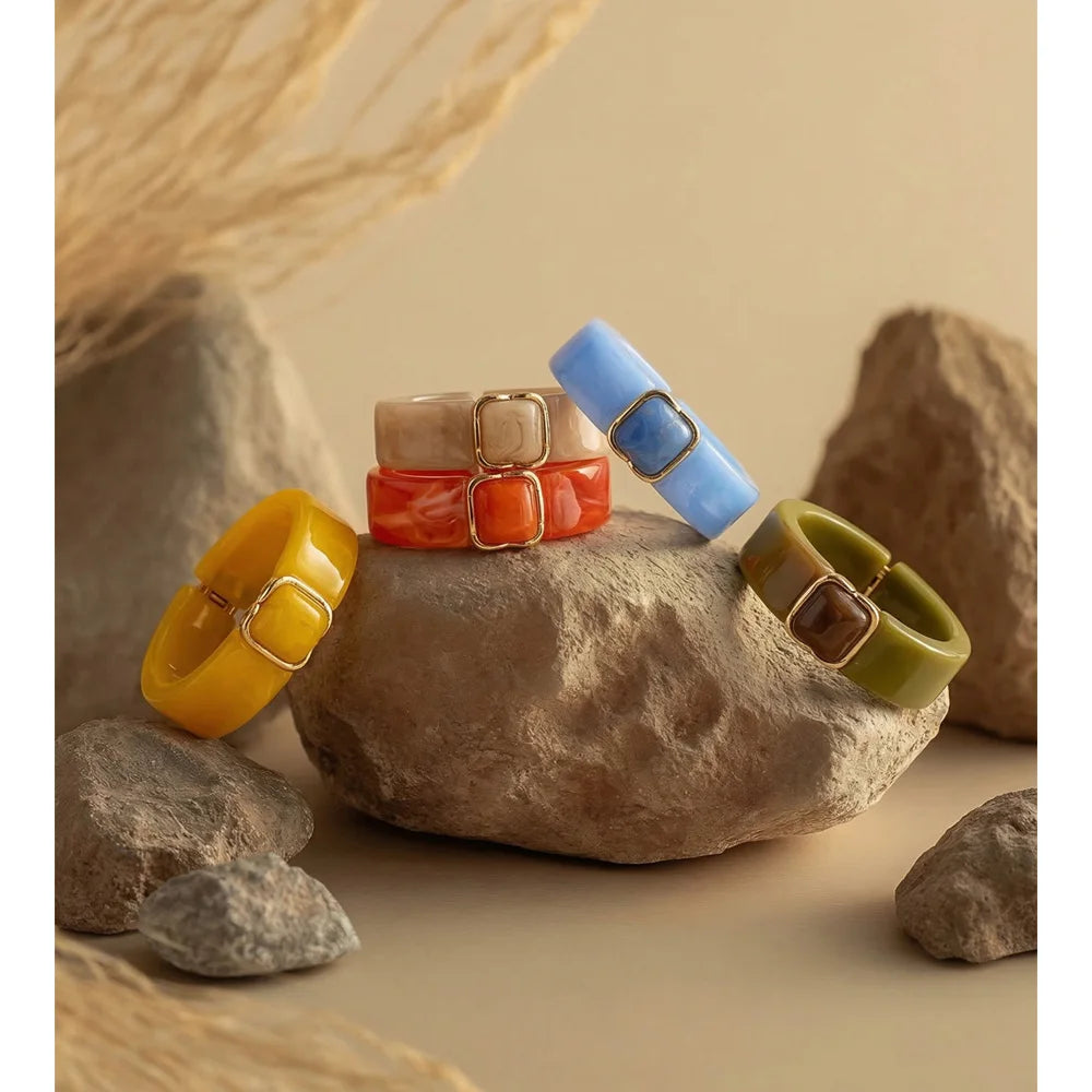 Resin Acrylic Geometric Bracelet — Gold-Plated Stainless Steel with Resin and Acrylic · PS1651