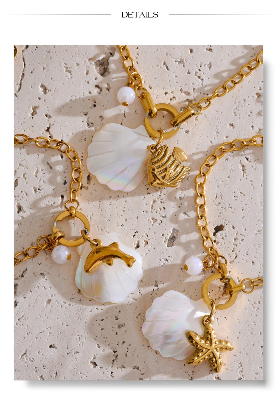 Shell Star Geometric Bracelet — Gold-Plated Stainless Steel with Shell · PS2251