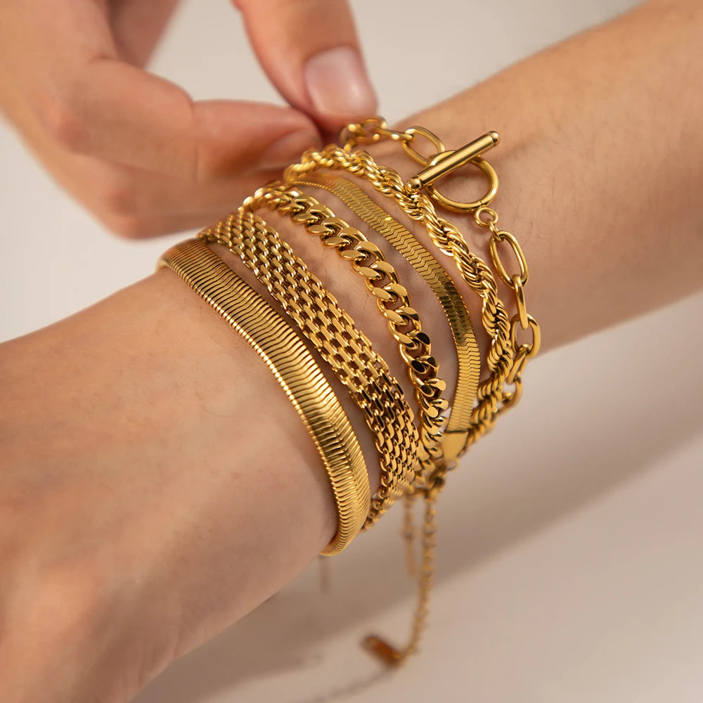 Layered Mesh Chain Bracelet Stack — Stainless Steel · PS014