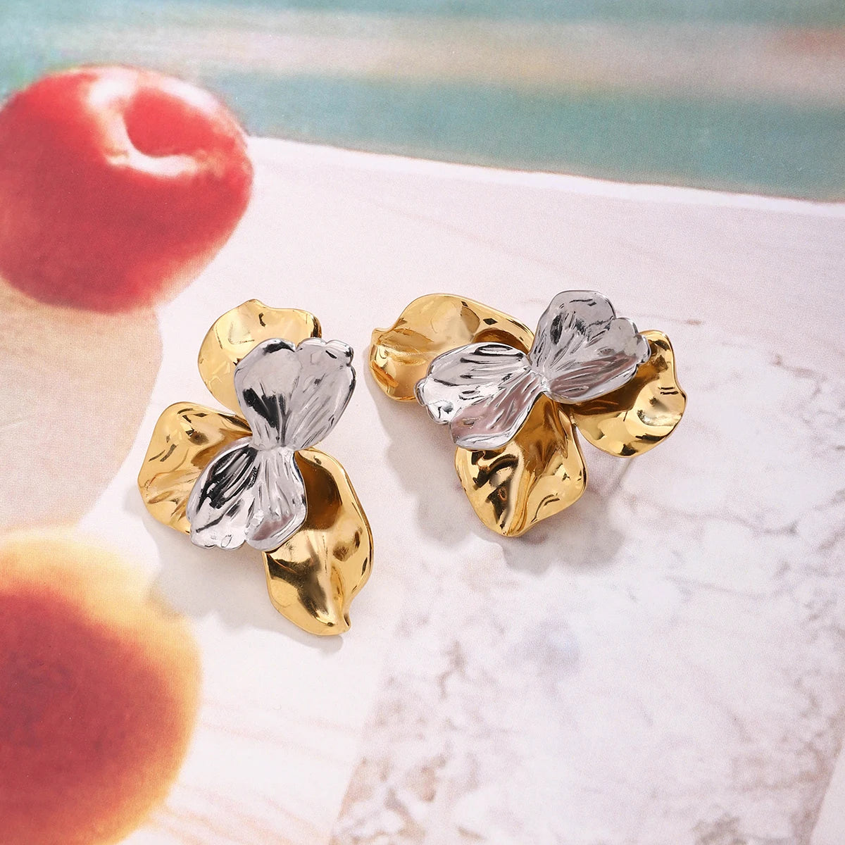 Floral Statement Earrings — Stainless Steel · PS059