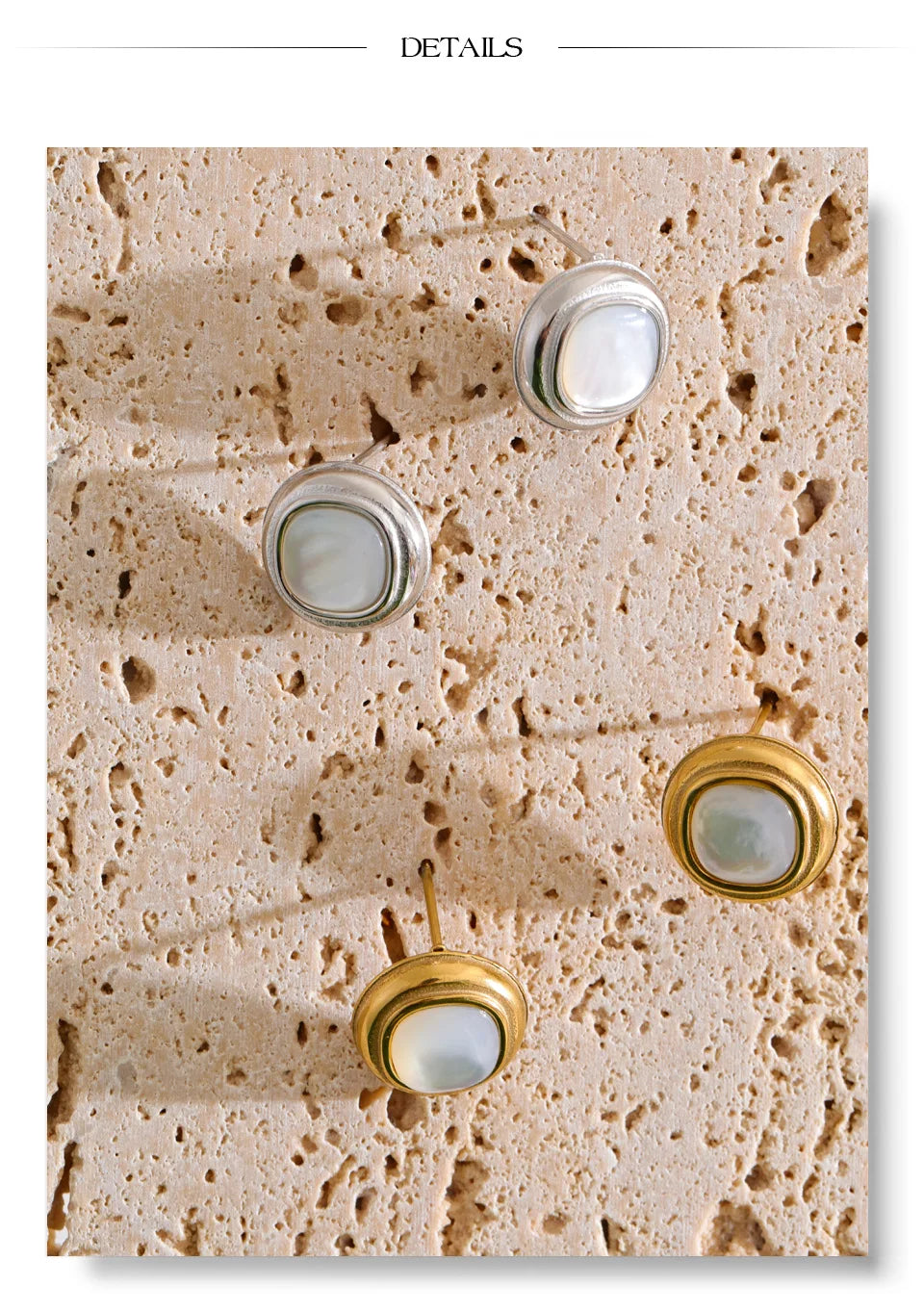 Shell geometric earrings in gold-plated stainless steel with shell.
