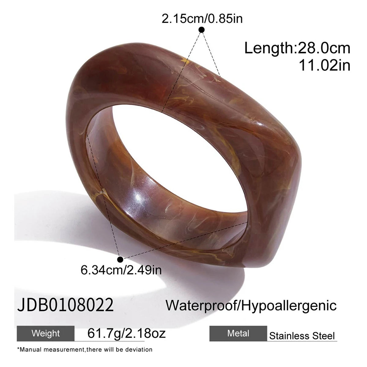 Amber Resin Wide Bracelet — Stainless Steel · PS277