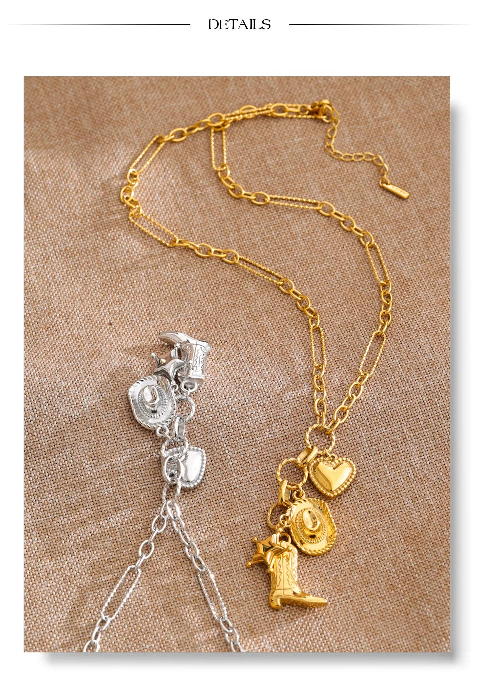 Heart star geometric necklace in gold-plated stainless steel.