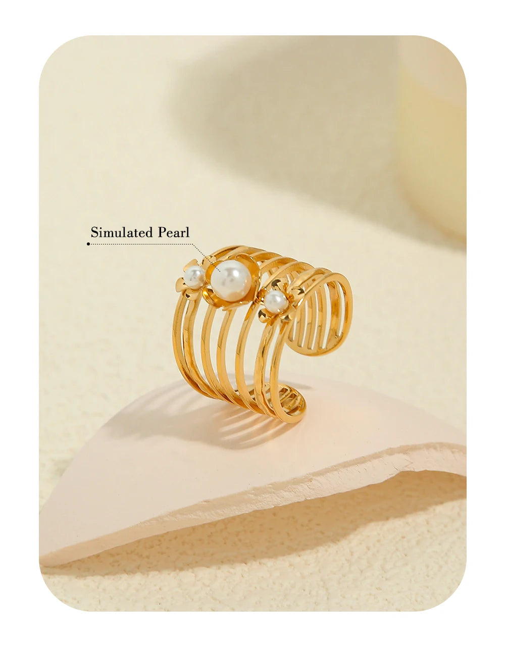 Vintage Pearl Wide Ring — 316L Stainless Steel · PS407