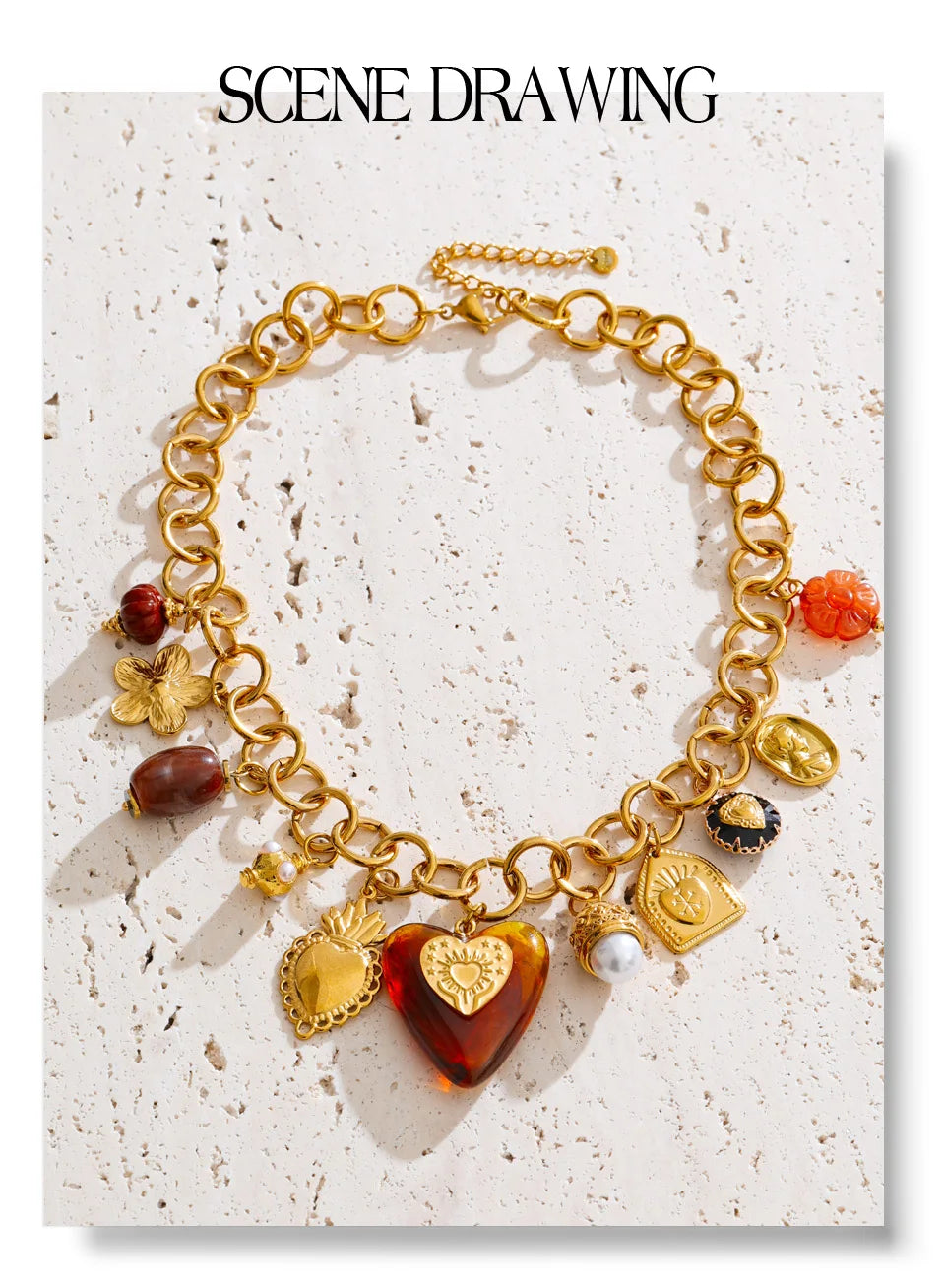Acrylic Heart Flower Necklace — Gold-Plated Stainless Steel with Acrylic · PS1847