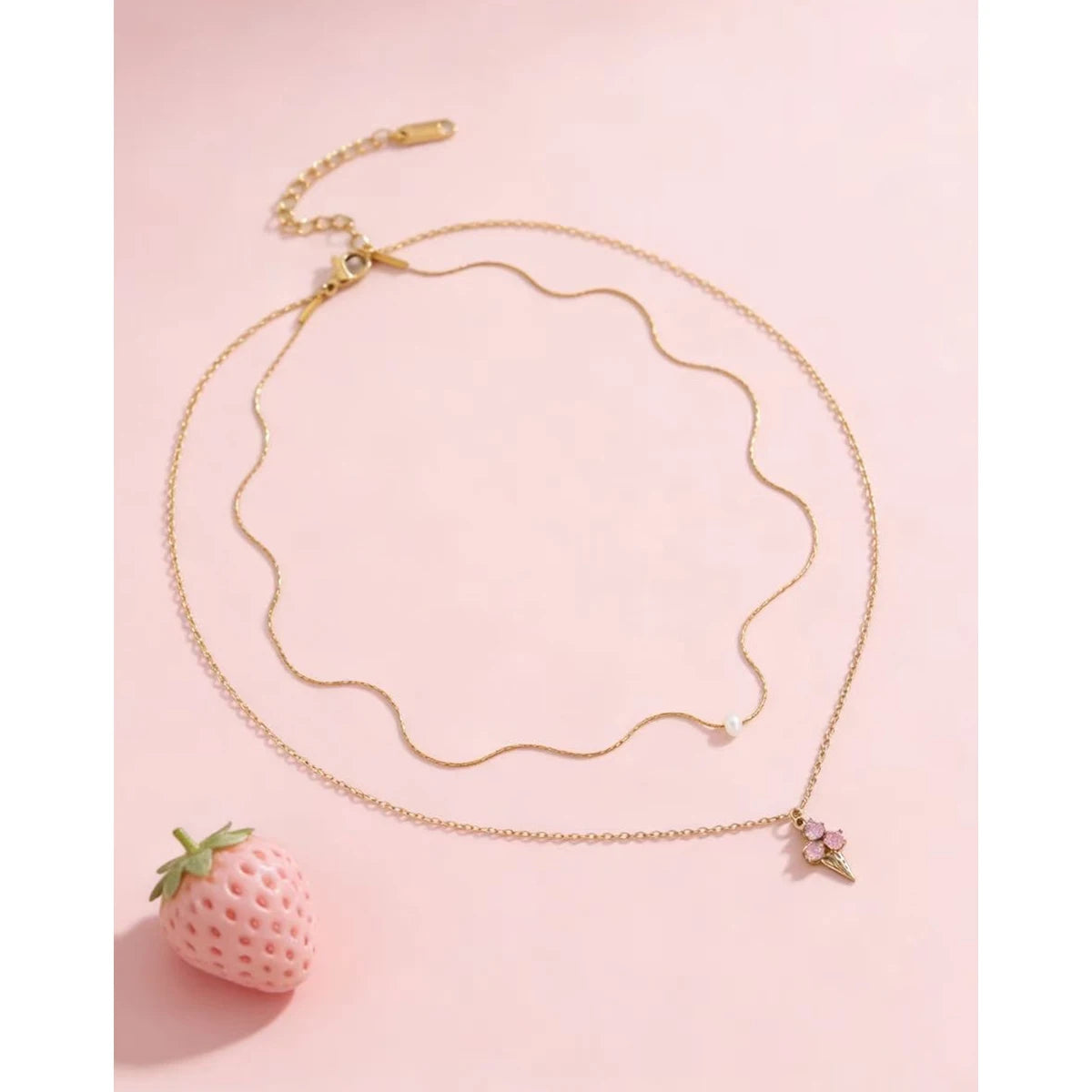 Pink Crystal Ice Cream Pendant Necklace Charm — 316L Stainless Steel · PS455