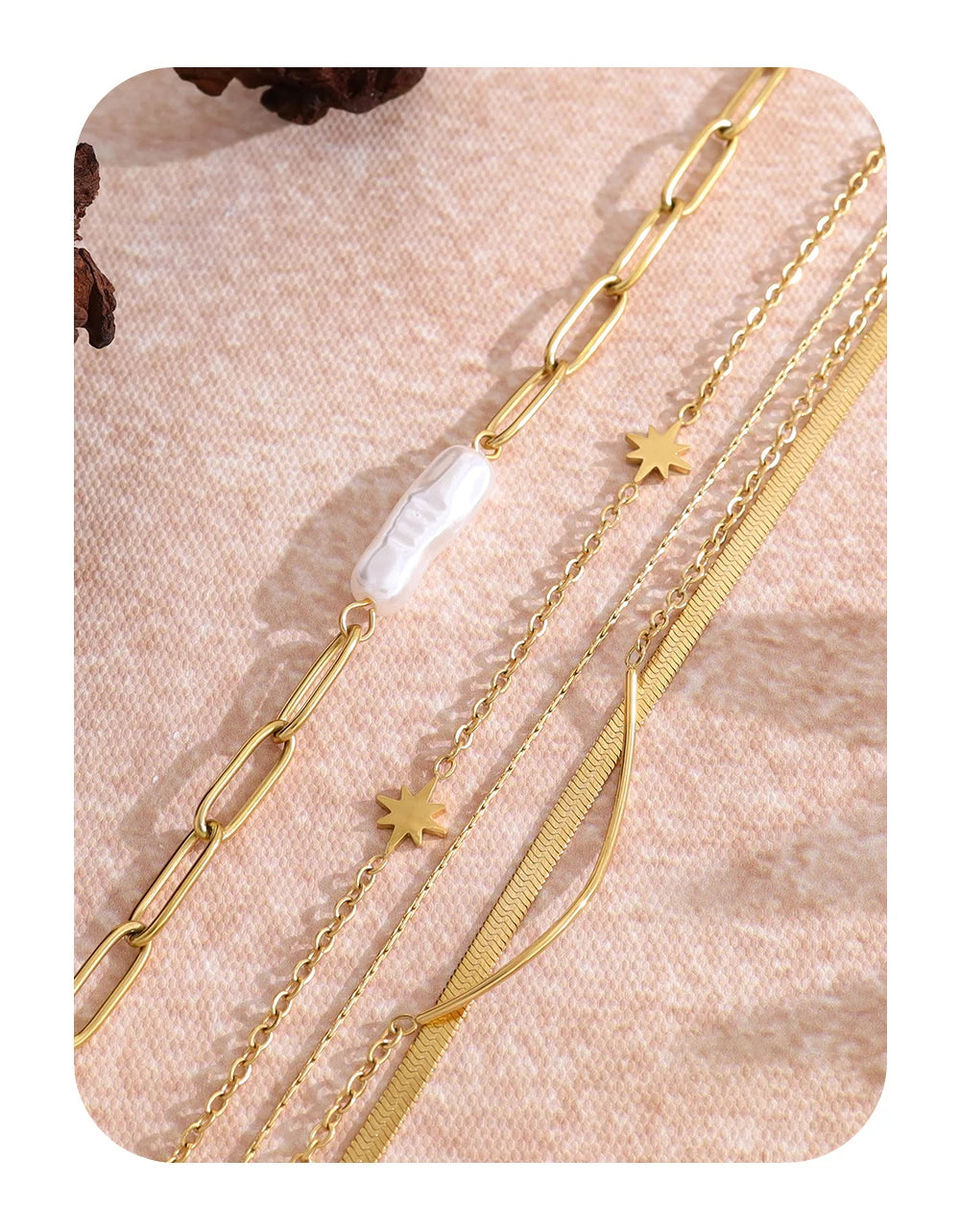 Layered Bracelet Irregular Baroque Pearl — 316L Stainless Steel · PS396