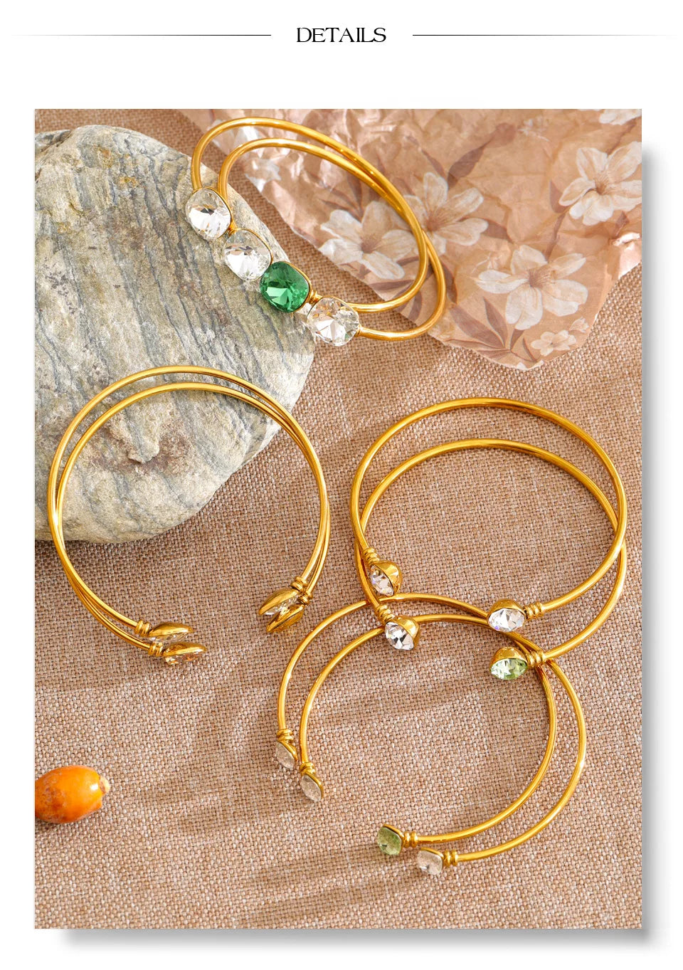 Crystal Geometric Bracelet — Gold-Plated Stainless Steel with Crystal · PS1121