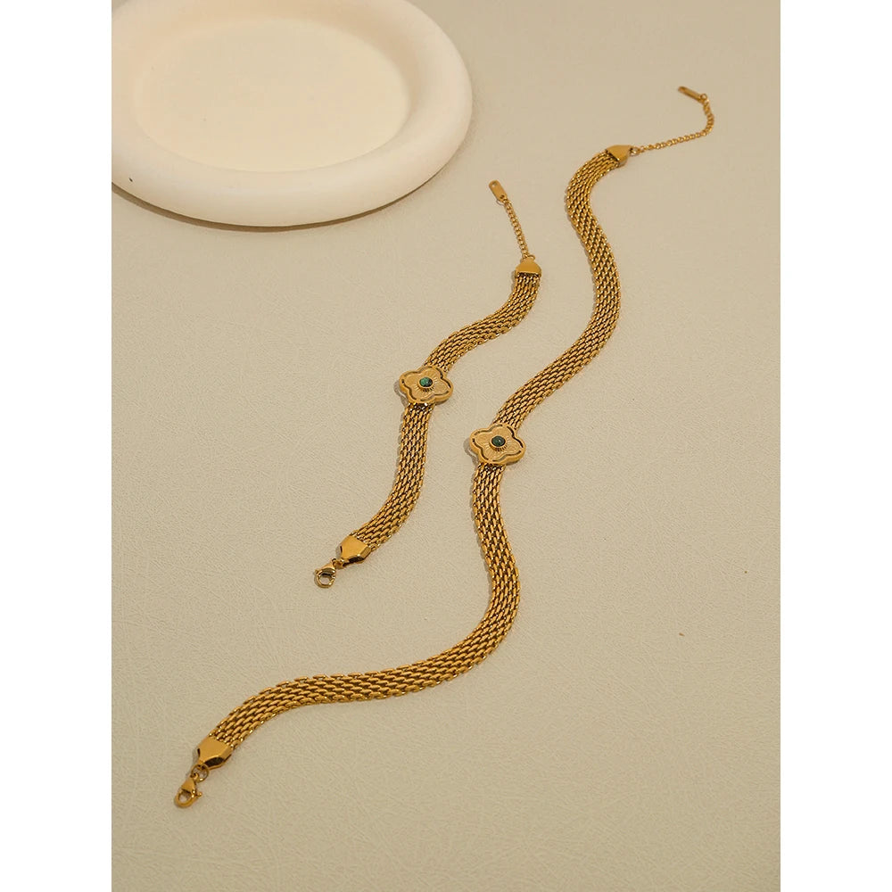 Coarse Chain Flowers Natural Stone Chain Necklace — 316L Stainless Steel · PS387