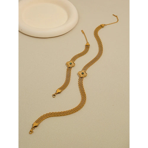 Coarse Chain Flowers Natural Stone Chain Necklace — 316L Stainless Steel