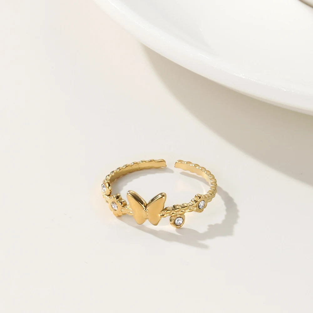 Butterfly Charm Adjustable Ring — 316L Stainless Steel · PS419
