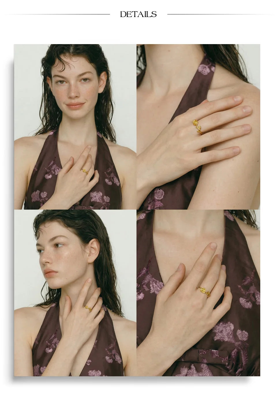 Flower geometric ring in 18K gold-plated stainless steel.