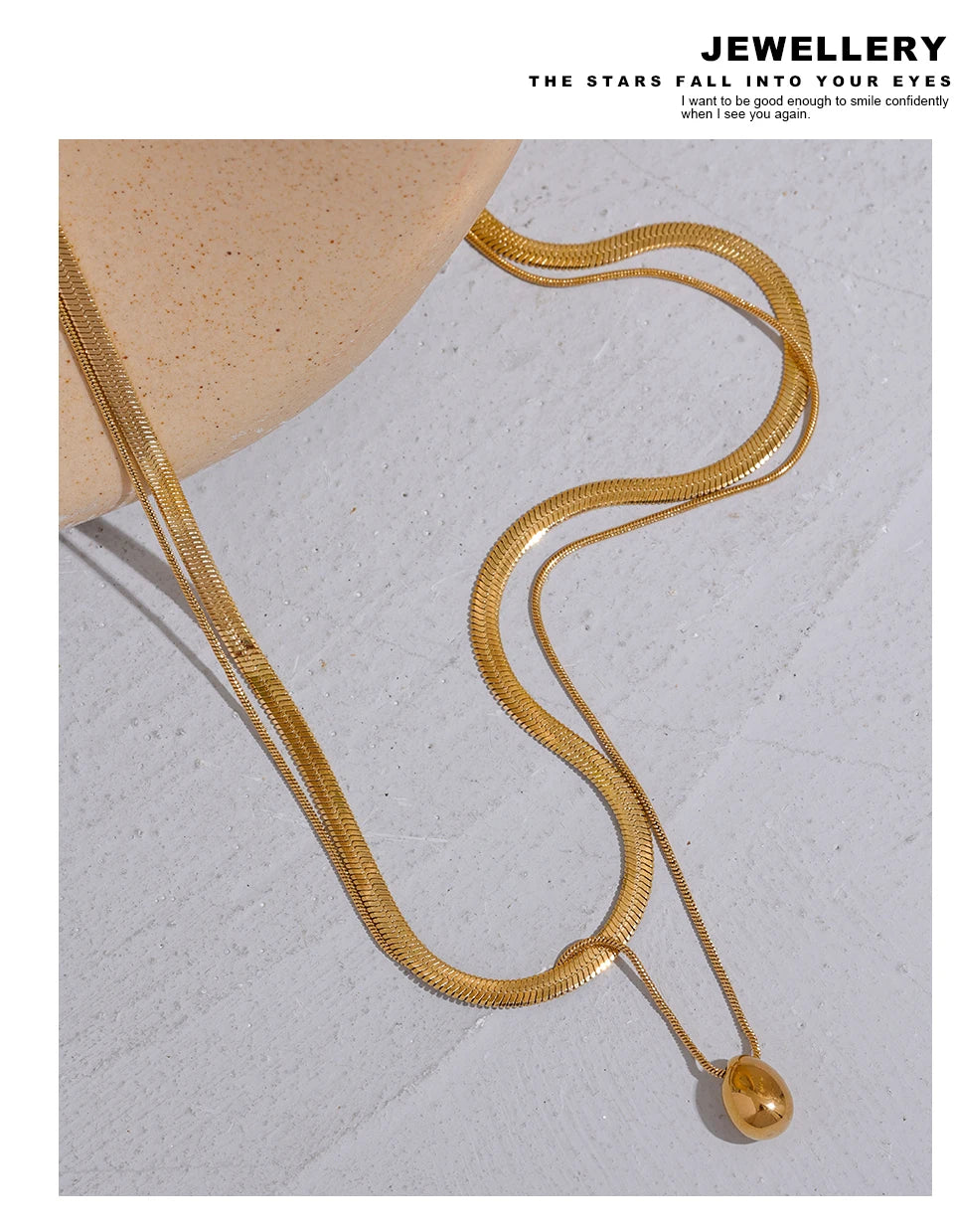 Snake geometric chain necklace in gold-plated stainless steel.
