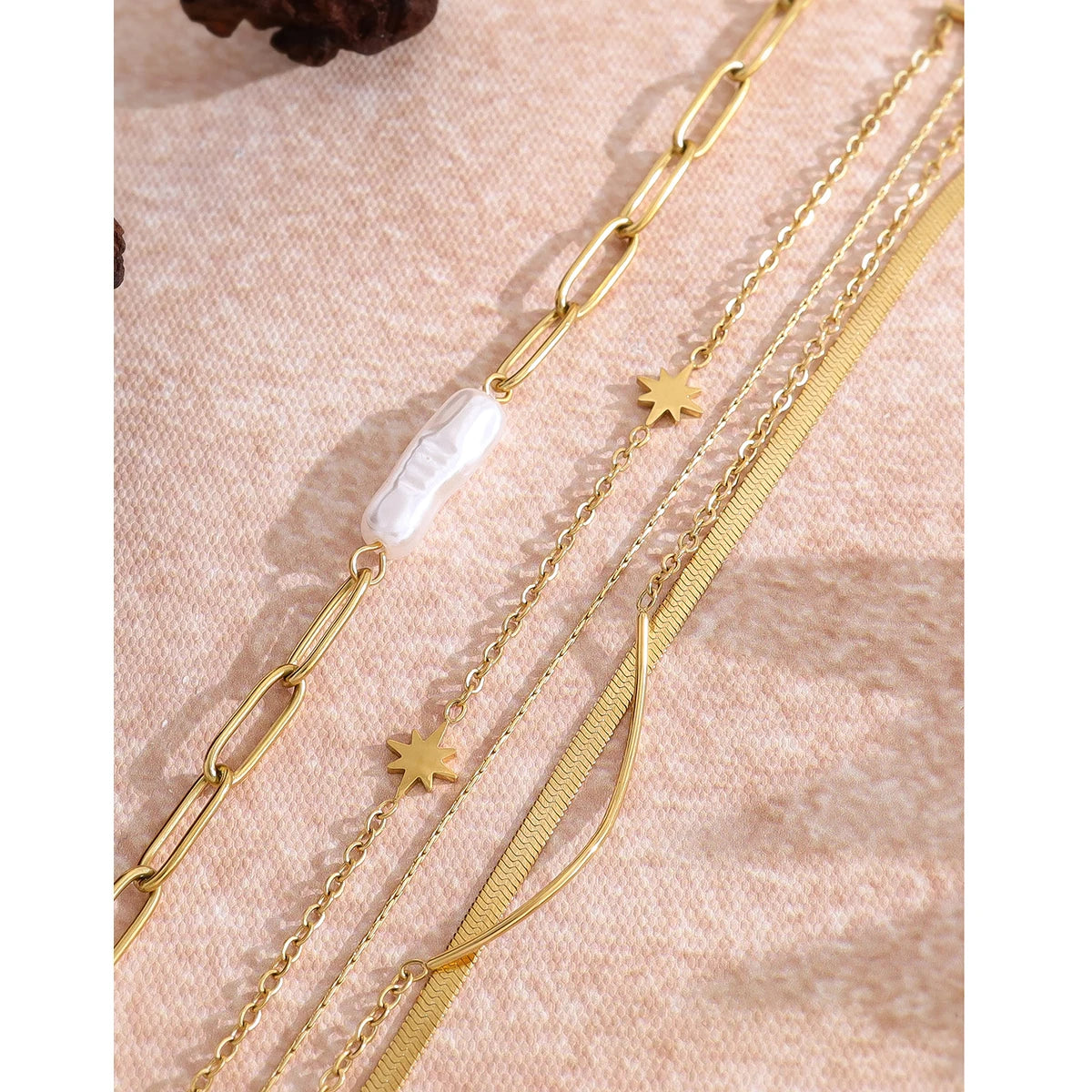 Layered Bracelet Irregular Baroque Pearl — 316L Stainless Steel · PS396