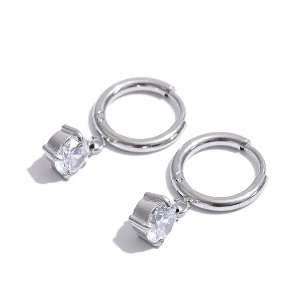 Cubic Zirconia Geometric Earrings — Gold-Plated Stainless Steel with Cubic Zirconia · PS1300