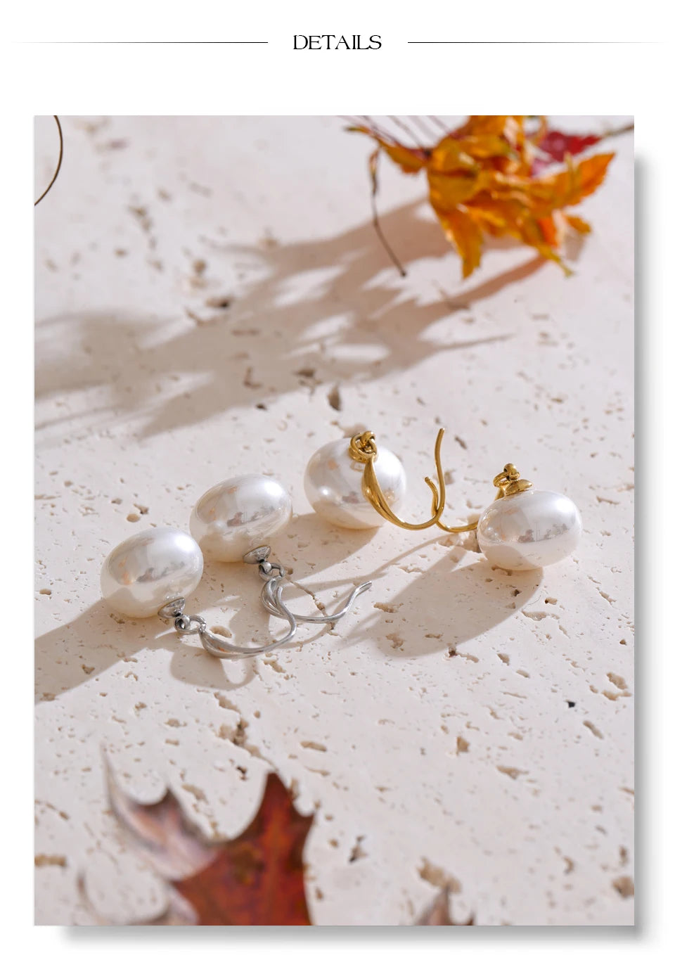 Pearl geometric earrings in gold-plated stainless steel with pearl.
