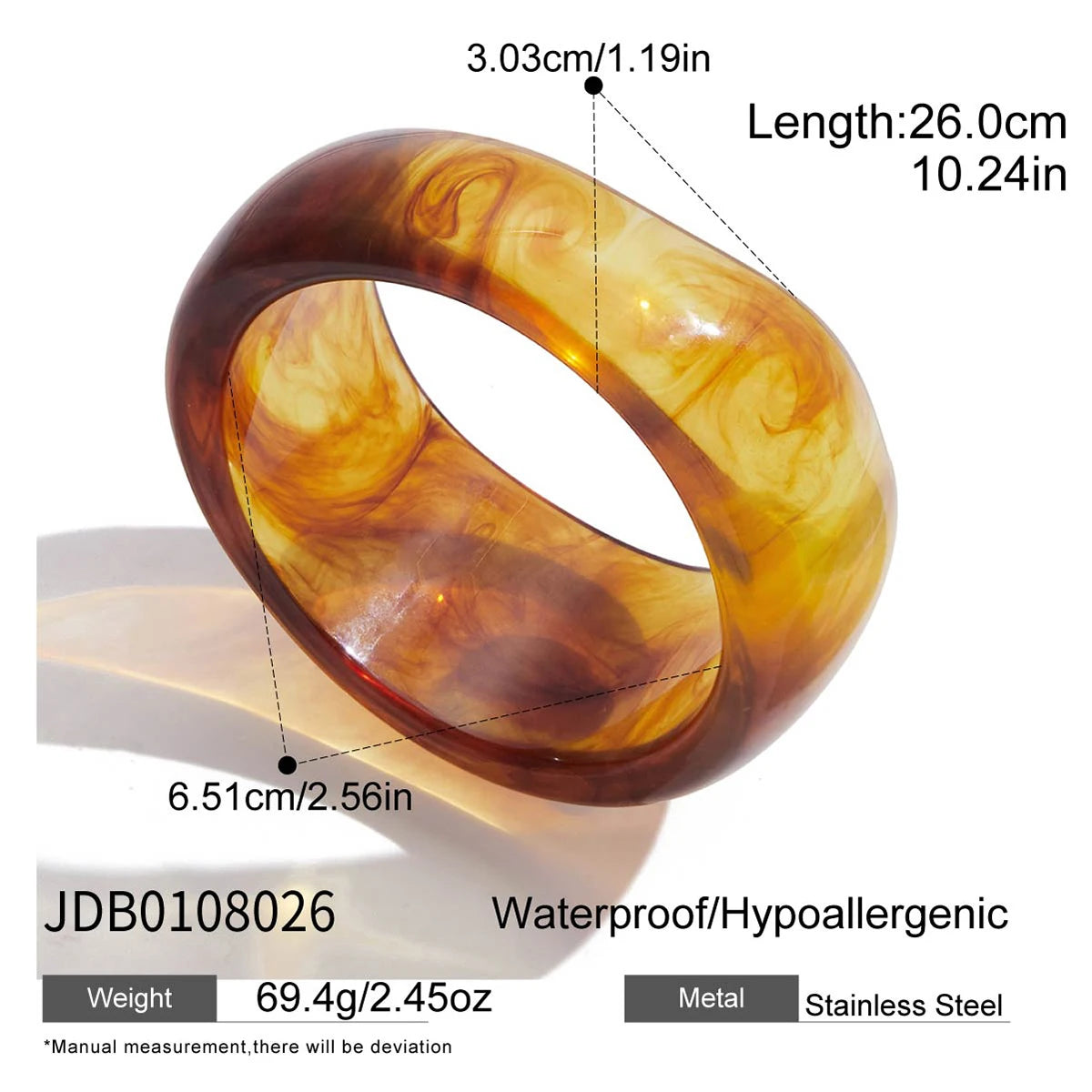 Amber Resin Wide Bracelet — Stainless Steel · PS277