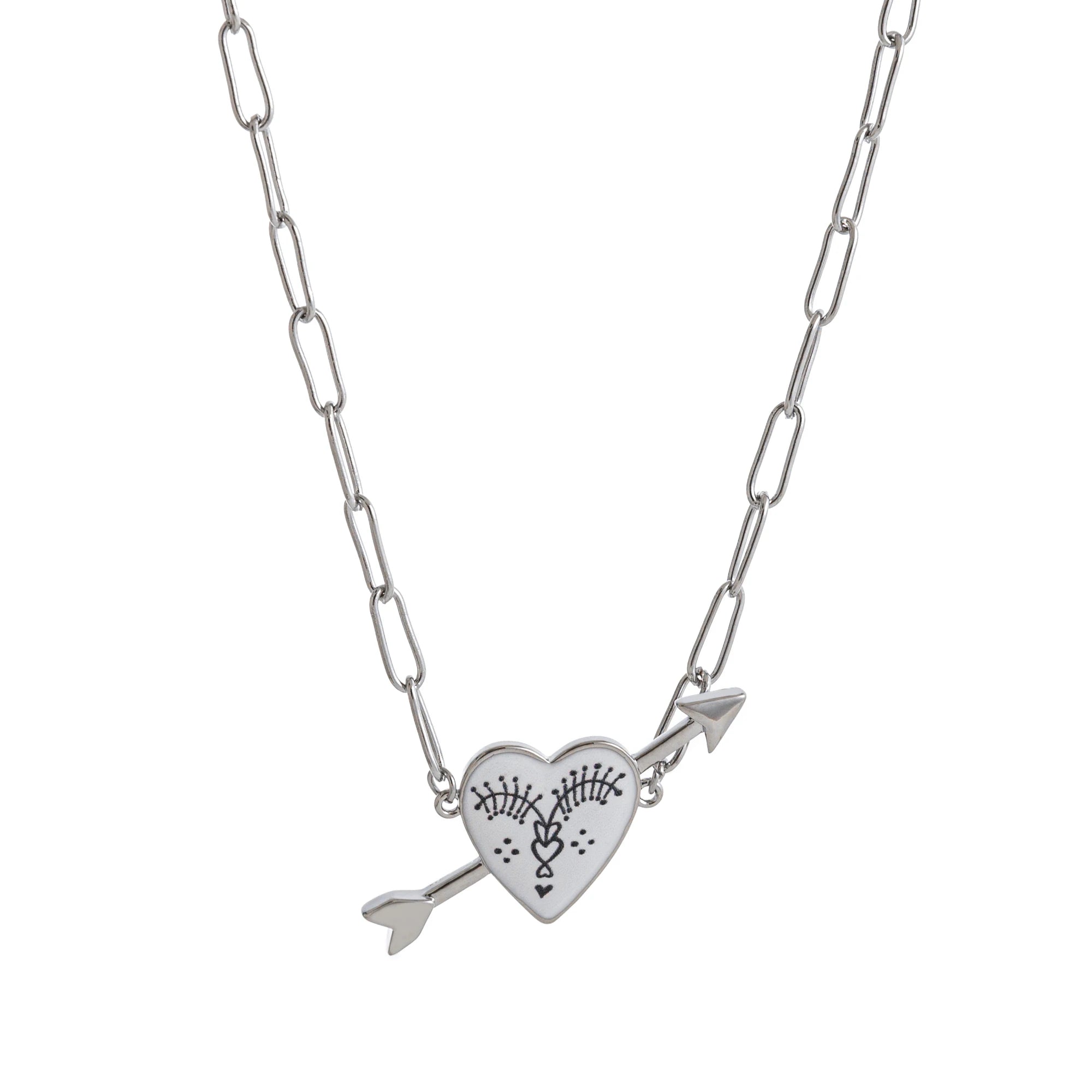 Vintage necklace with one arrow piercing personalized flower pattern, paperclip chain, gold-plated and color preserving