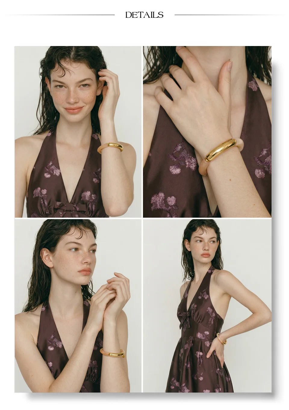 Resin acrylic geometric bracelet in gold-plated stainless steel with resin and acrylic.