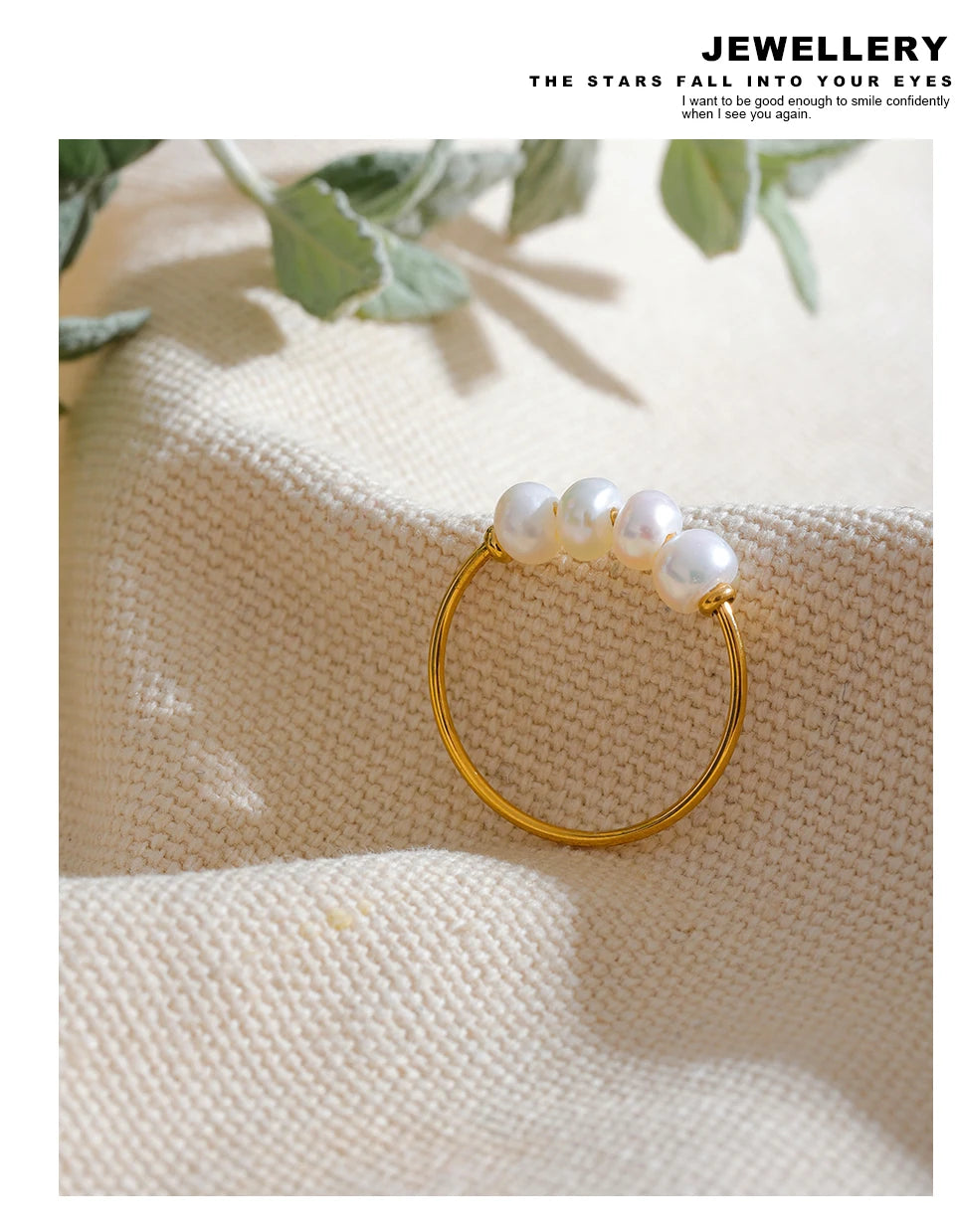Freshwater pearl geometric ring in 18K gold-plated stainless steel with freshwater pearl.