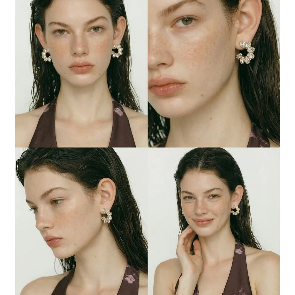 Cubic Zirconia Geometric Earrings — Gold-Plated Stainless Steel with Cubic Zirconia · PS1210