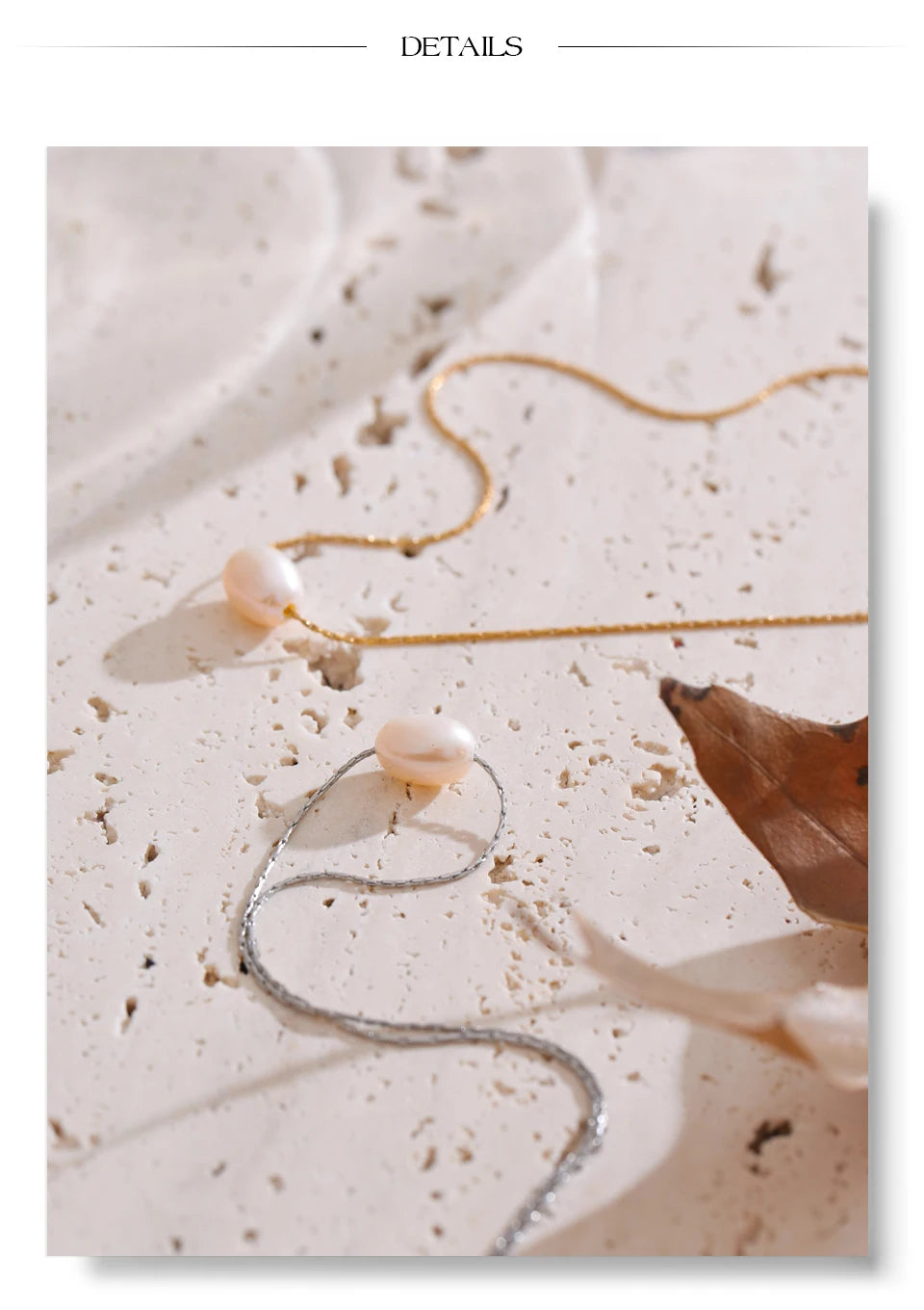 Freshwater pearl geometric necklace in gold-plated stainless steel with freshwater pearl.