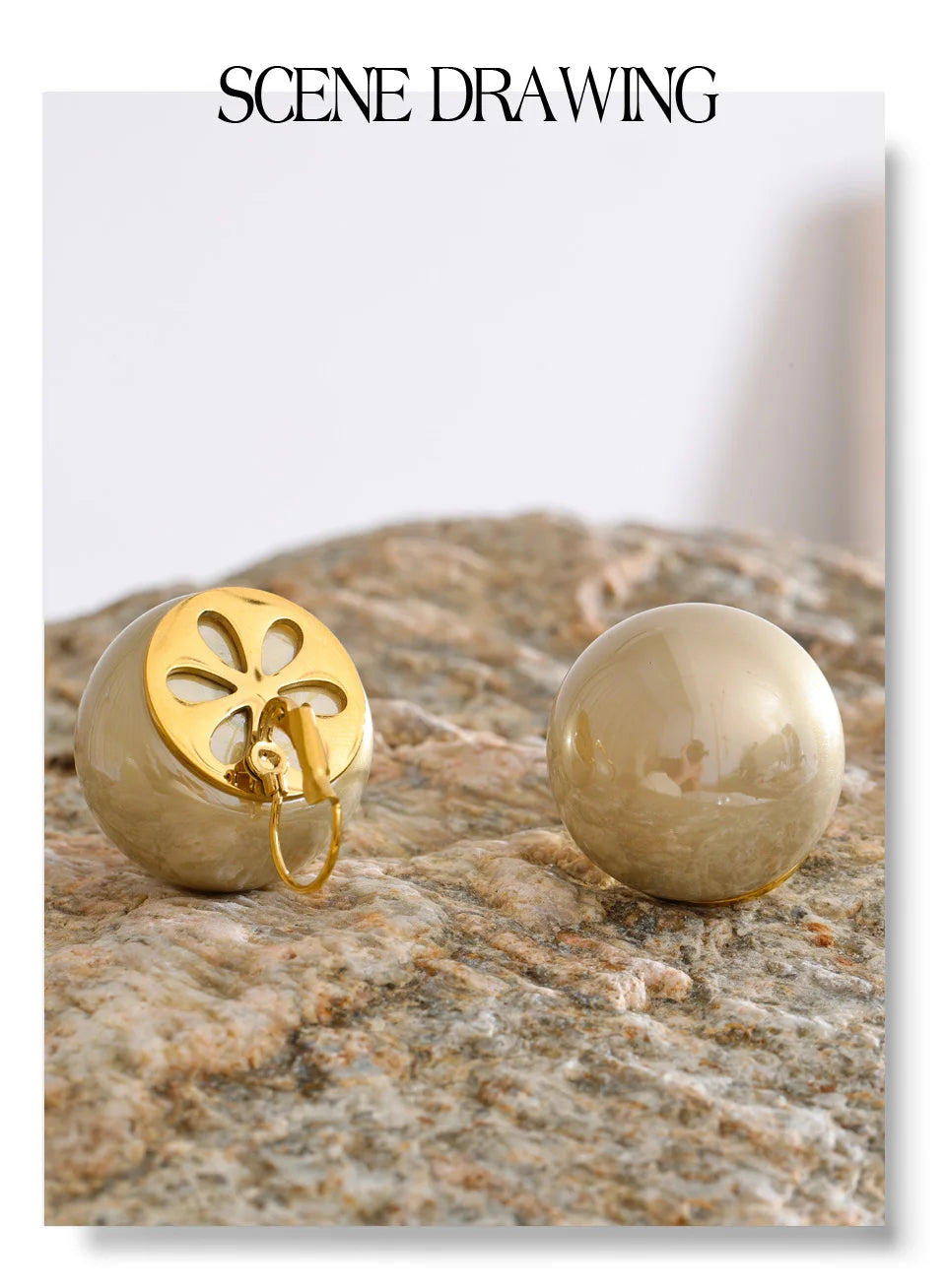 Pearl geometric earrings in gold-plated stainless steel with pearl.