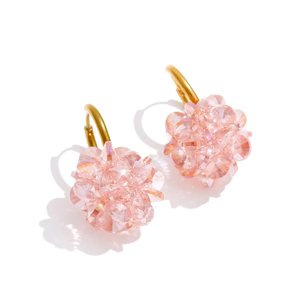 Crystal Flower Geometric Earrings — Gold-Plated Stainless Steel with Crystal · PS1990