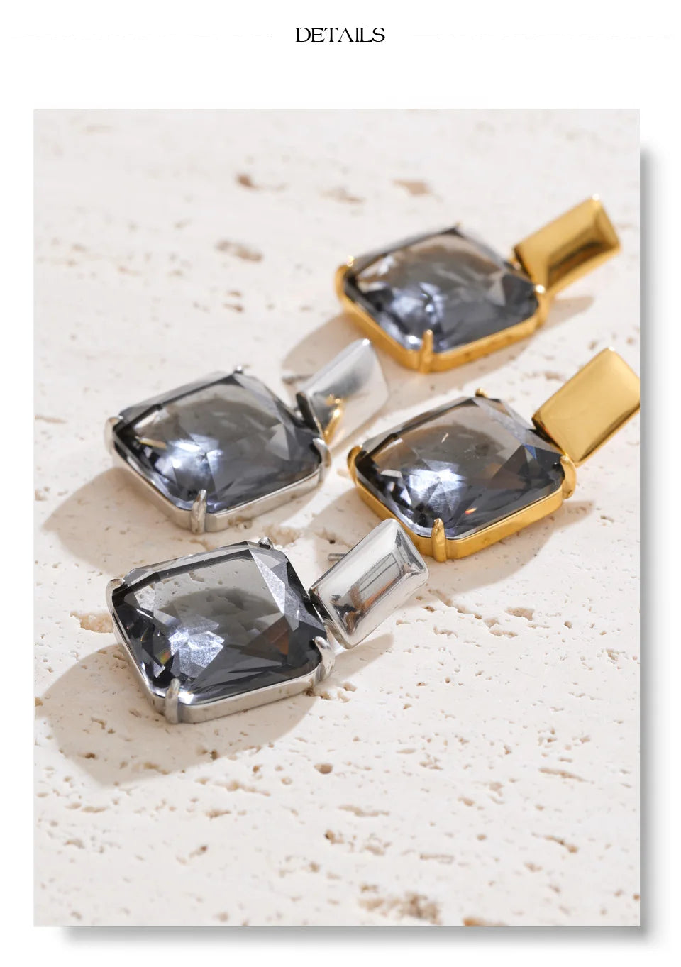 Cubic zirconia geometric earrings in gold-plated stainless steel with cubic zirconia.
