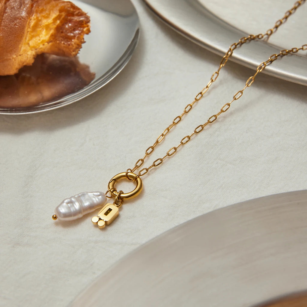 Pearl Birthstone Charm Necklace — Stainless Steel · PS169