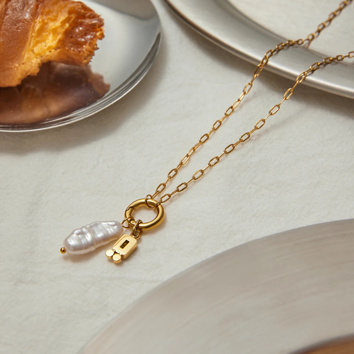 Pearl Birthstone Charm Necklace — Stainless Steel · PS169
