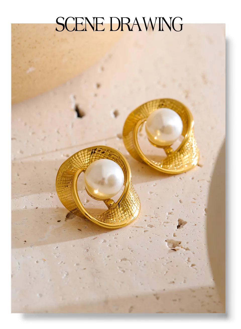 Pearl geometric earrings in gold-plated stainless steel with pearl.