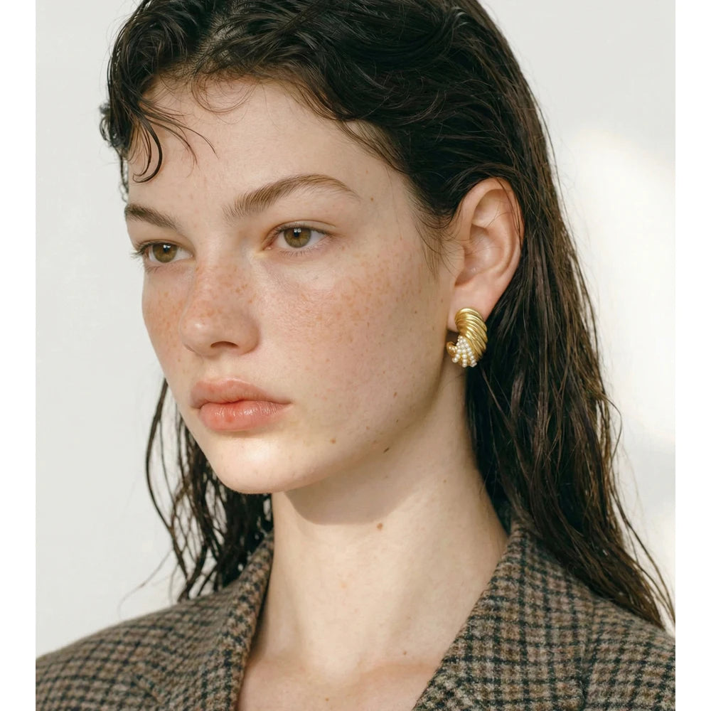 Cubic Zirconia Geometric Earrings — Gold-Plated Stainless Steel with Cubic Zirconia · PS917