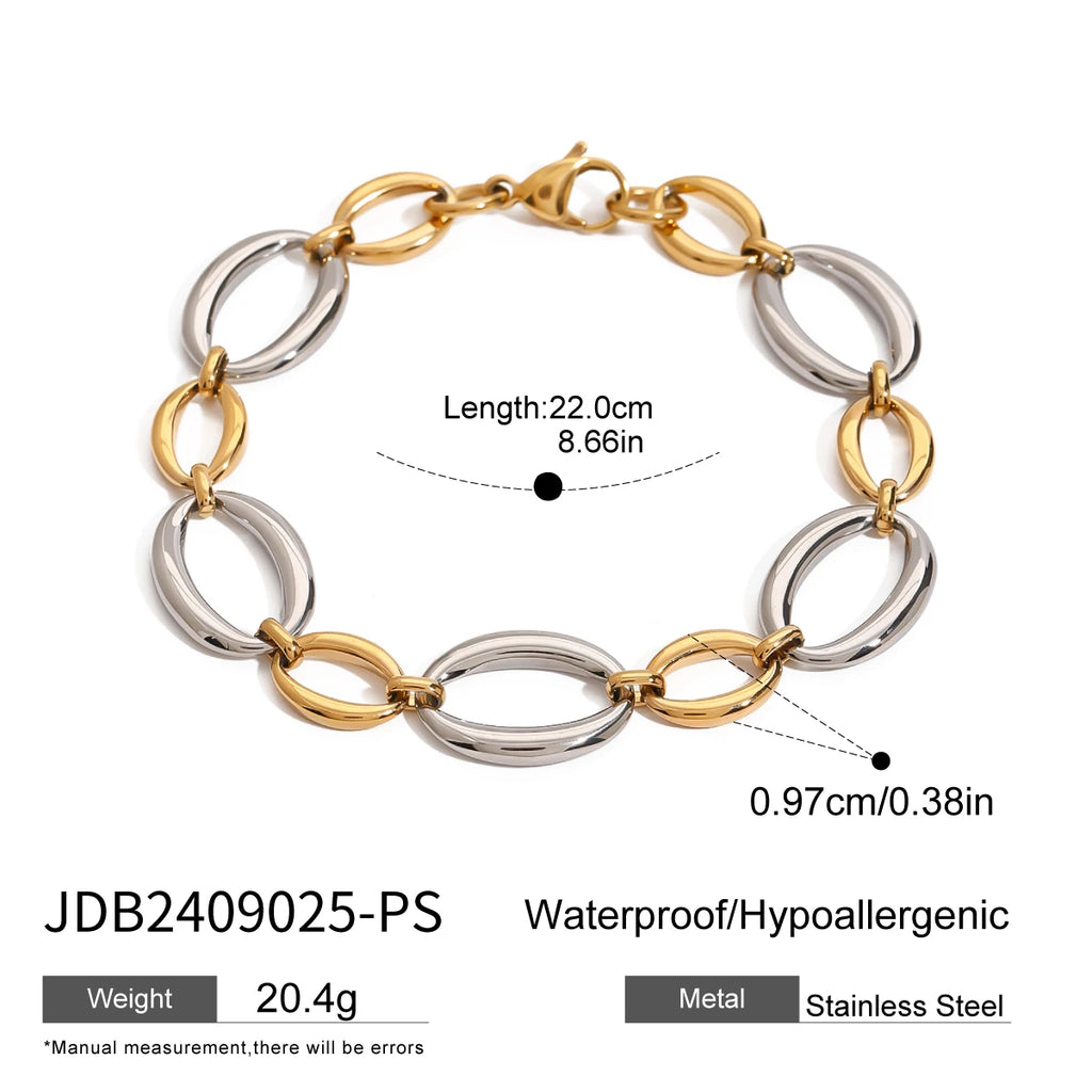 Two-Tone Link Charm Bracelet Stack — Stainless Steel · PS036