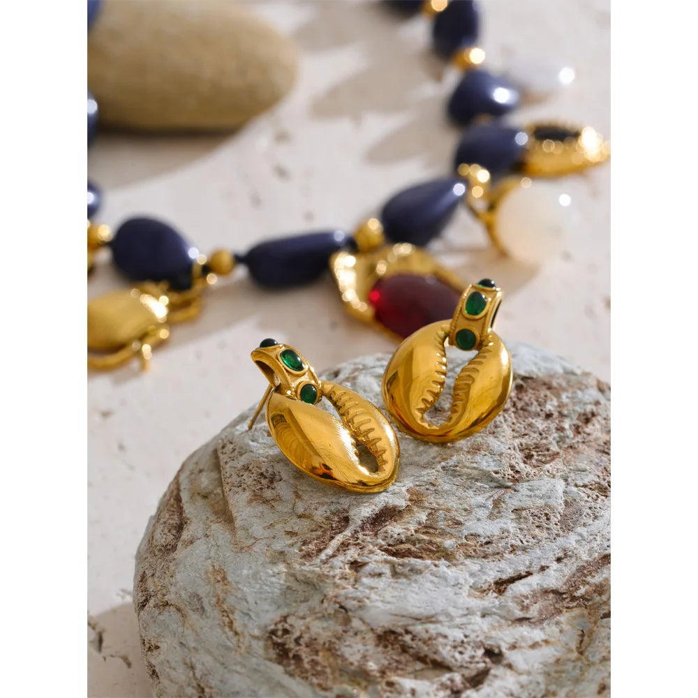 Blue Pearl Acrylic Earrings — Gold-Plated Stainless Steel with Pearl and Acrylic · PS2013