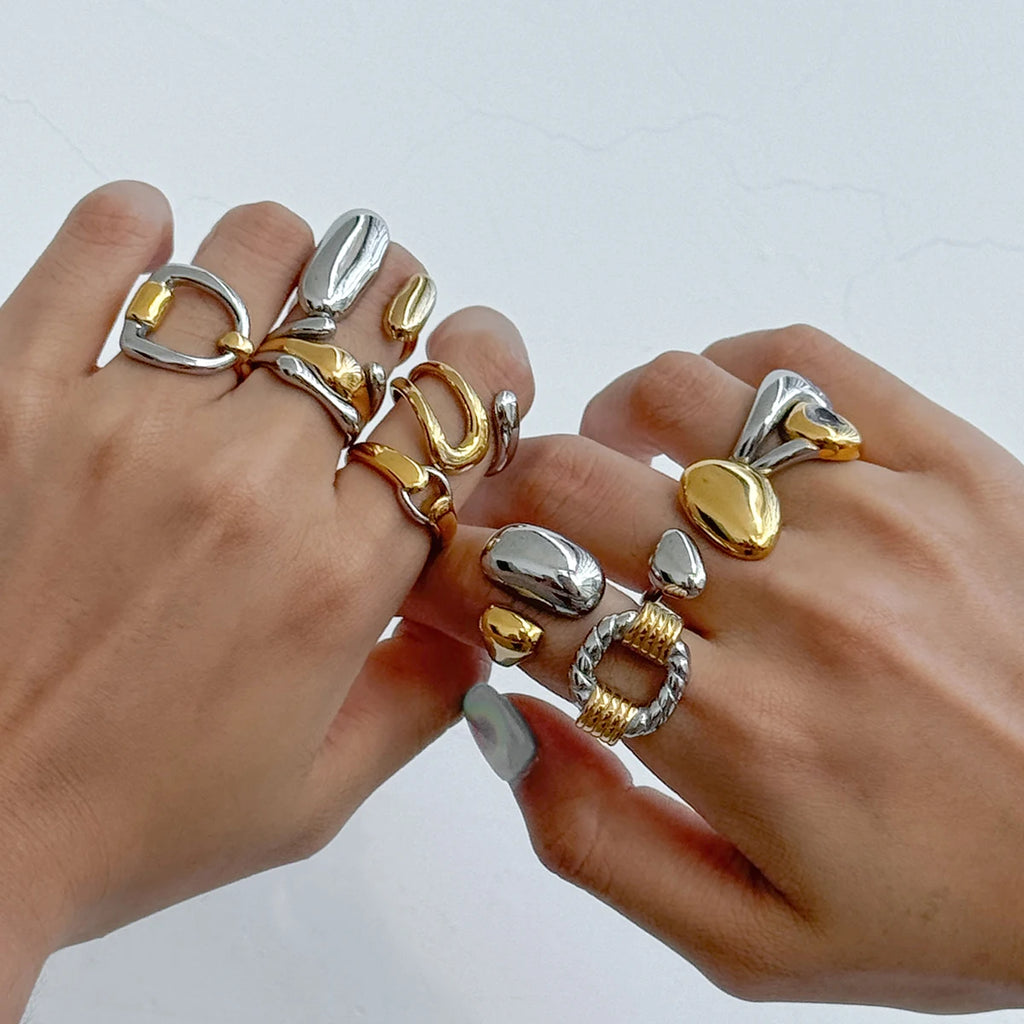 Mixed Stone Ring Stack — Stainless Steel · PS250