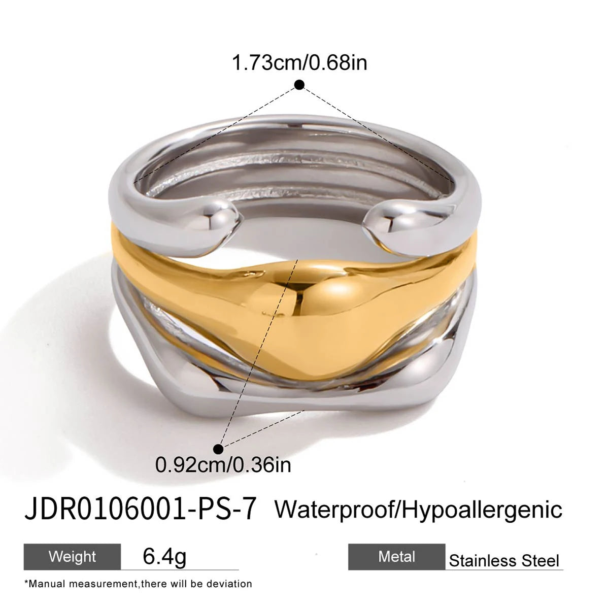Two-Tone Irregular Layered Ring — Stainless Steel · PS365