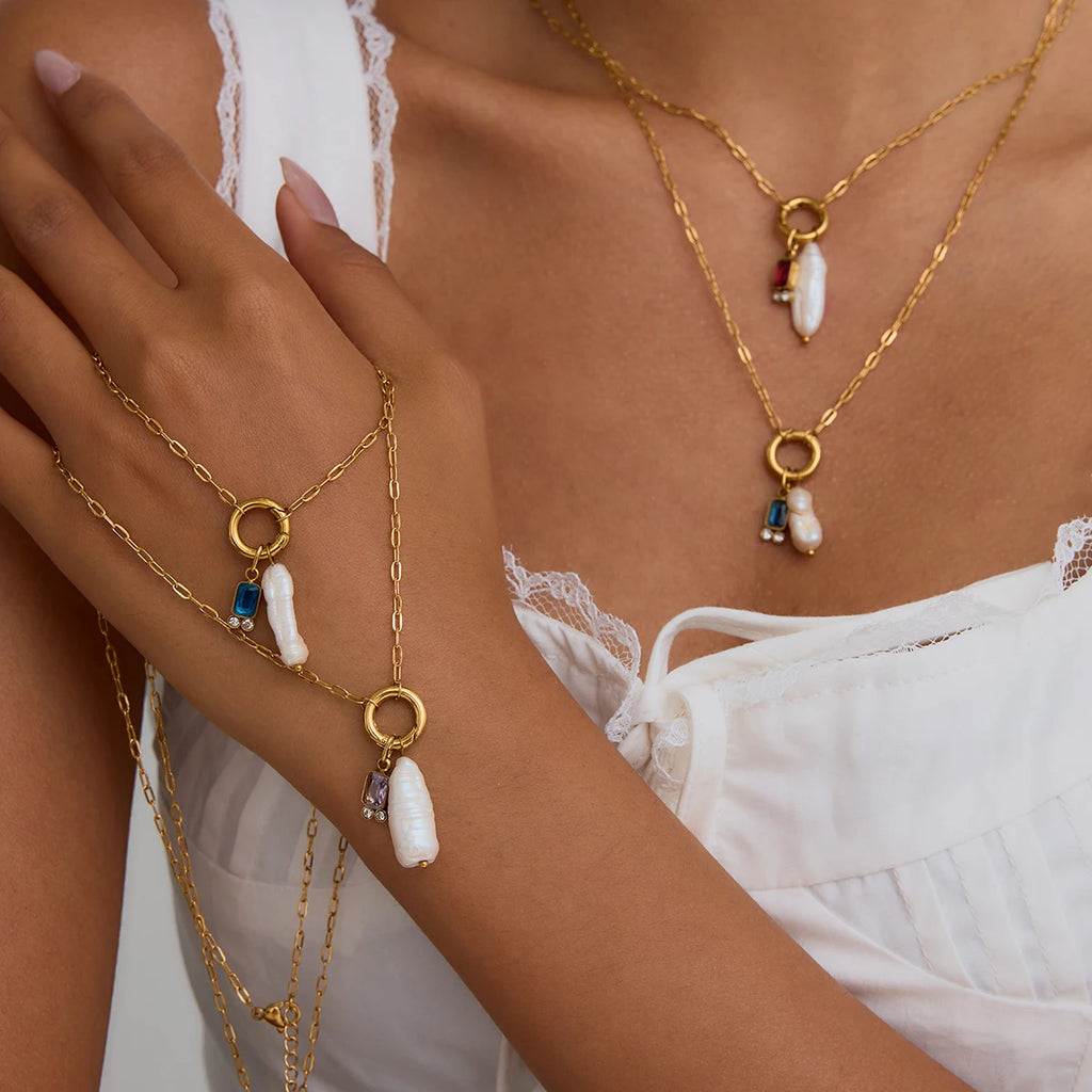 Pearl Birthstone Charm Necklace — Stainless Steel · PS169