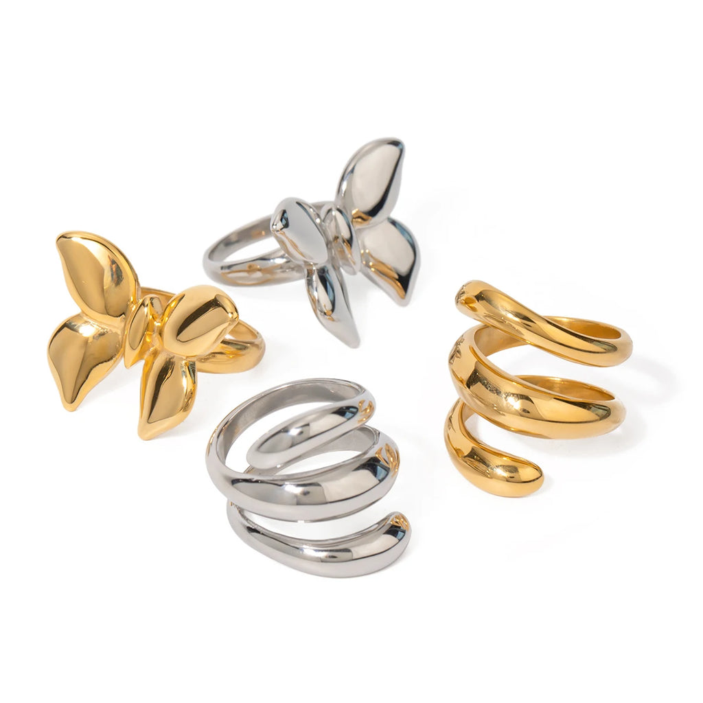 Two-Tone Butterfly Ring Stack — Stainless Steel · PS266