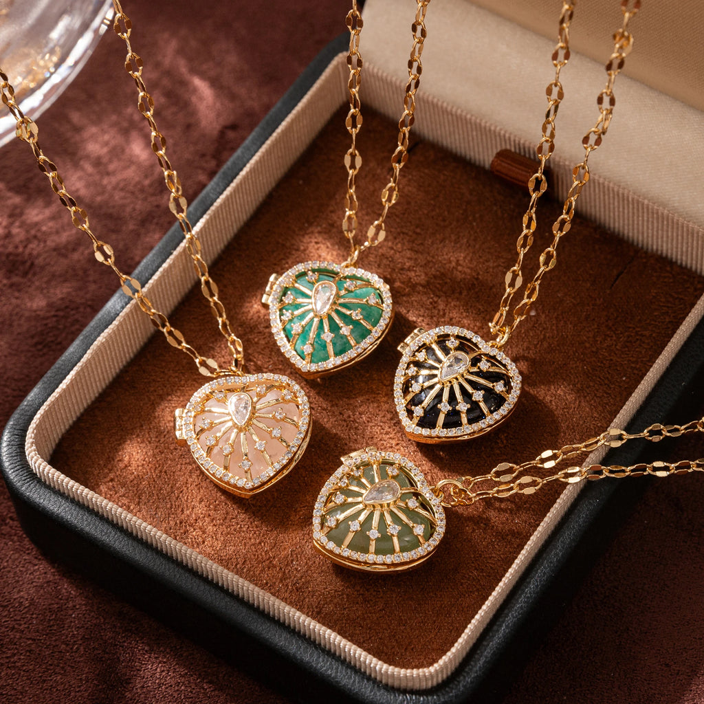 New Natural Stone Round Opening Necklace for Women with Peach Heart Opening, Gold Plated and Color Preserving
