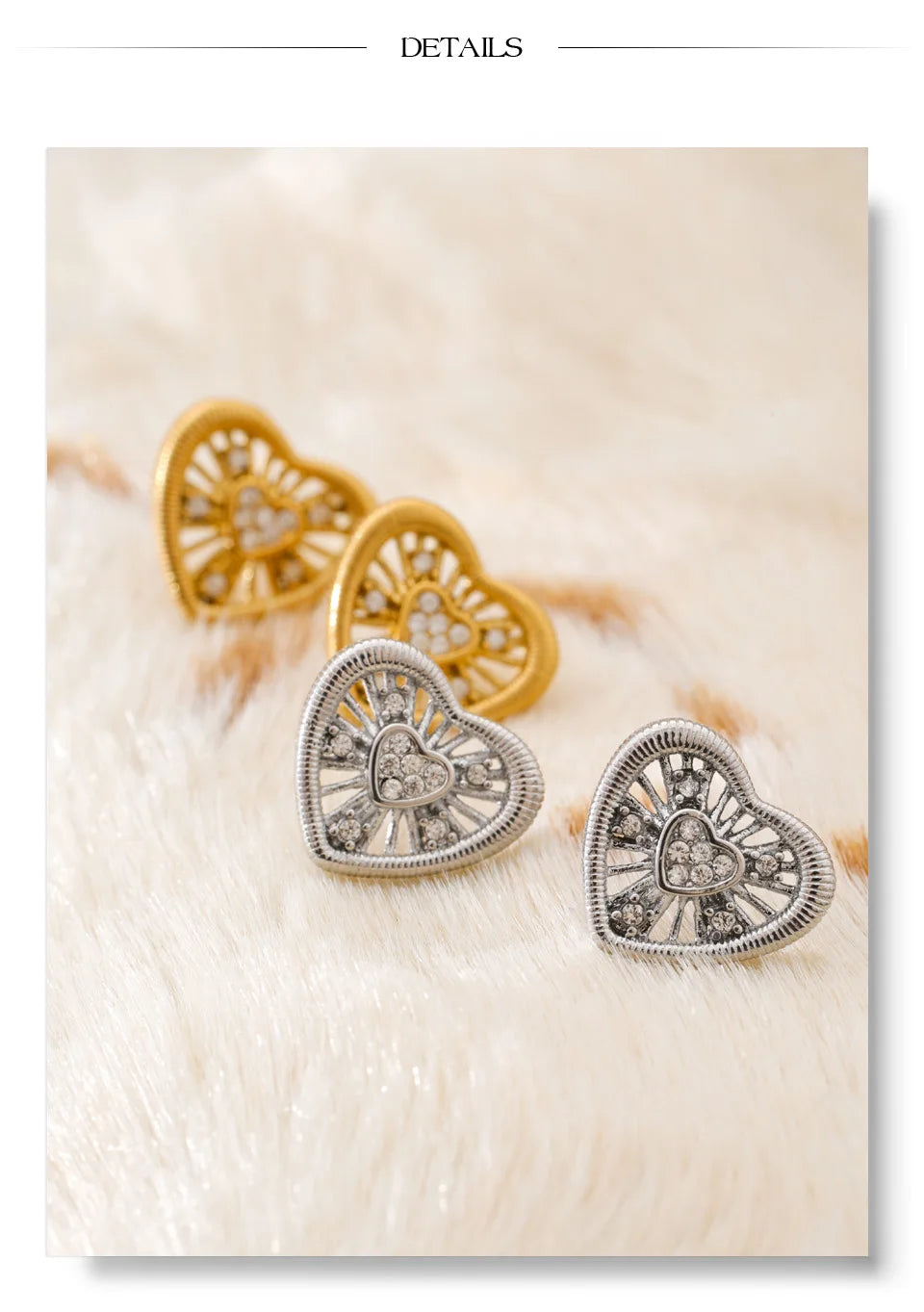 Cubic Zirconia Heart Earrings — Gold-Plated Stainless Steel with Cubic Zirconia · PS929
