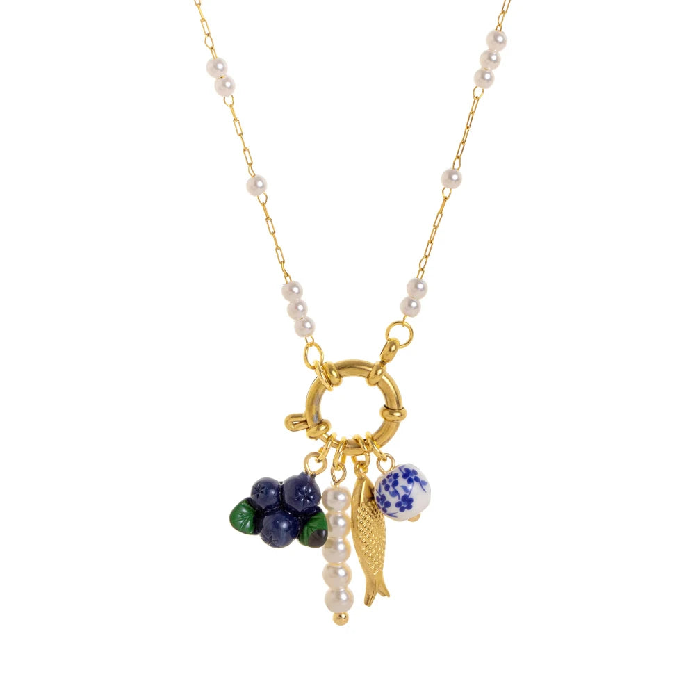 Stainless steel fruit heart boots ins high-end feeling collarbone chain pearl starfish gold-plated color preservation
