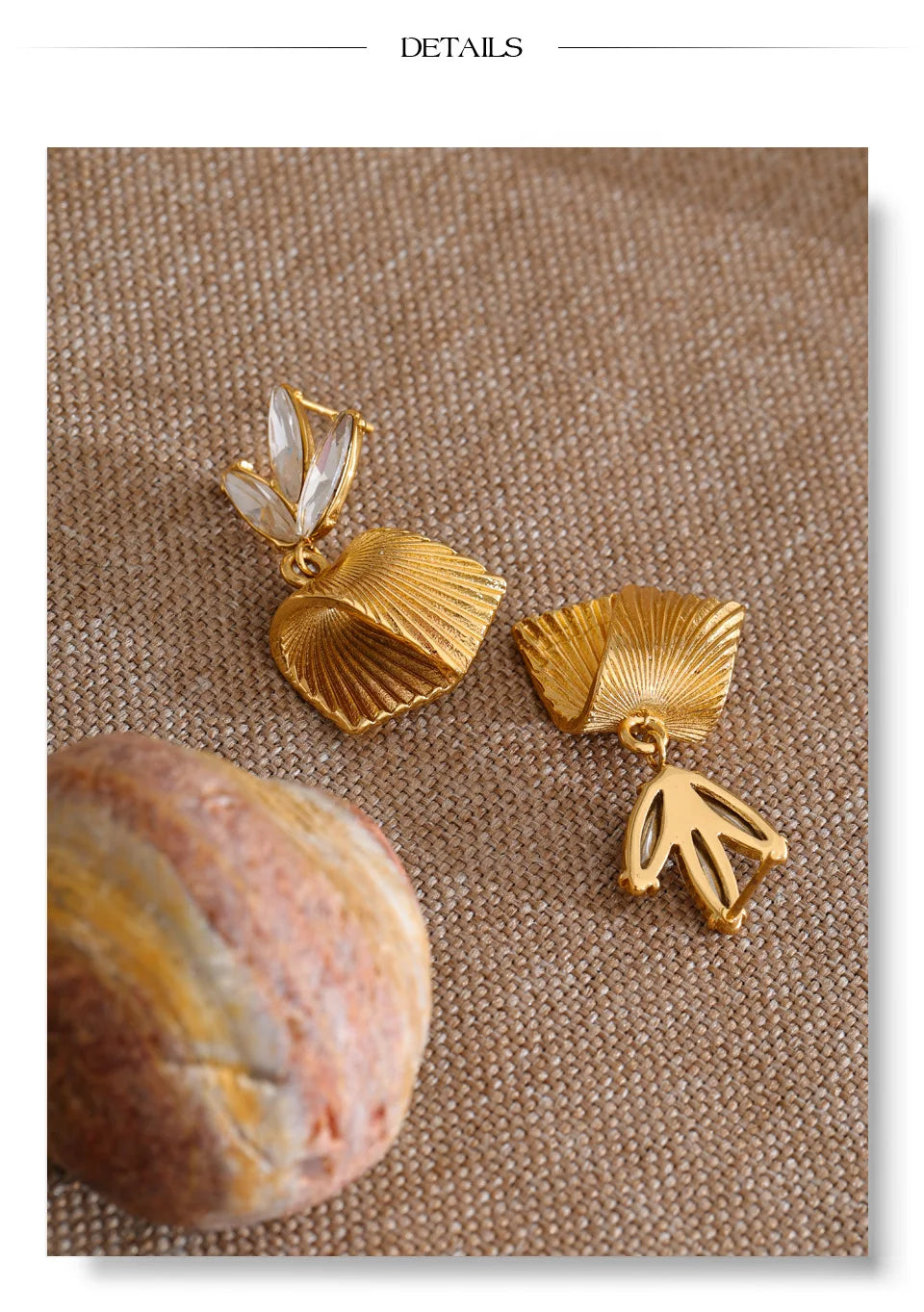 Cubic Zirconia Flower Geometric Earrings — Gold-Plated Stainless Steel with Cubic Zirconia · PS1209