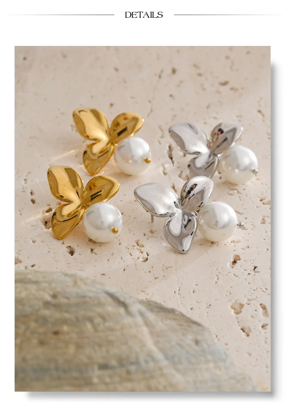 Pearl flower earrings in gold-plated stainless steel with pearl.