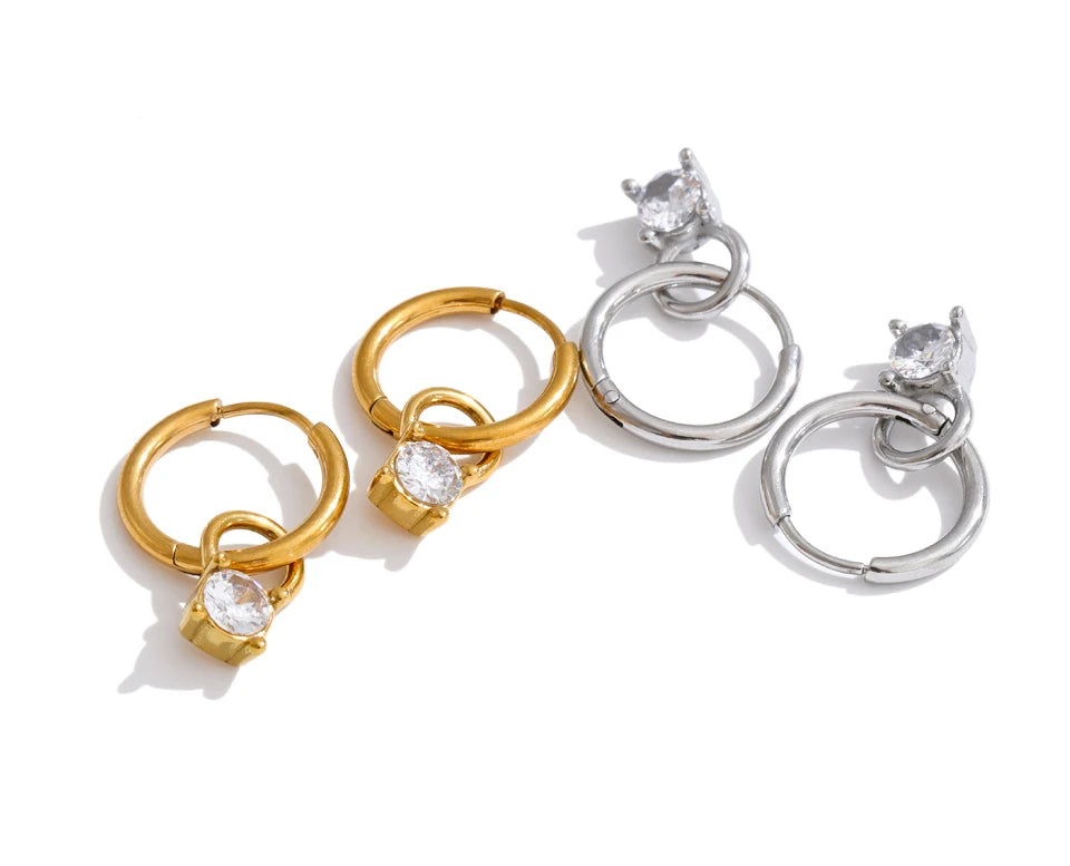 Cubic Zirconia Geometric Earrings — Gold-Plated Stainless Steel with Cubic Zirconia · PS1456