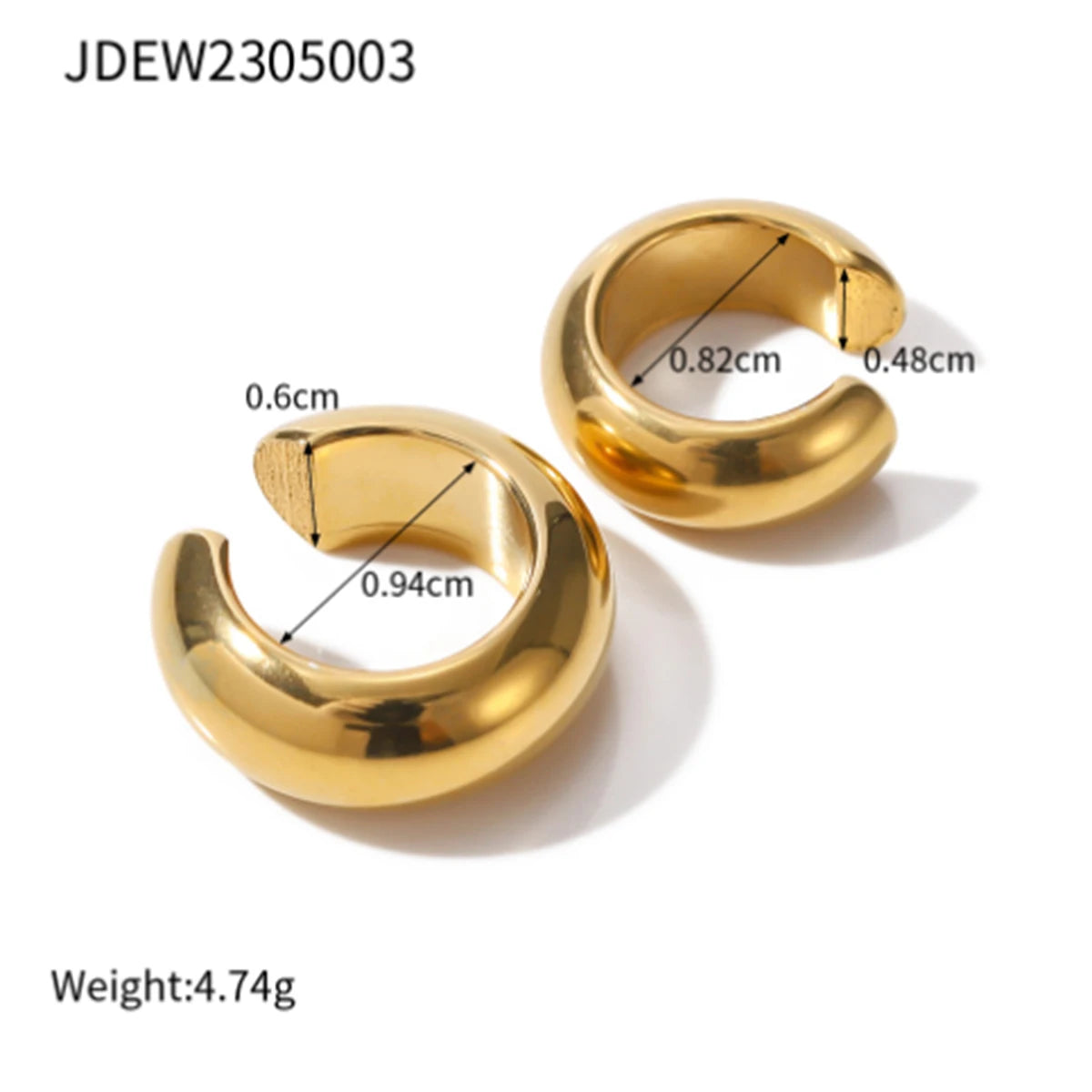 Thick Ear Clip Earrings — Stainless Steel