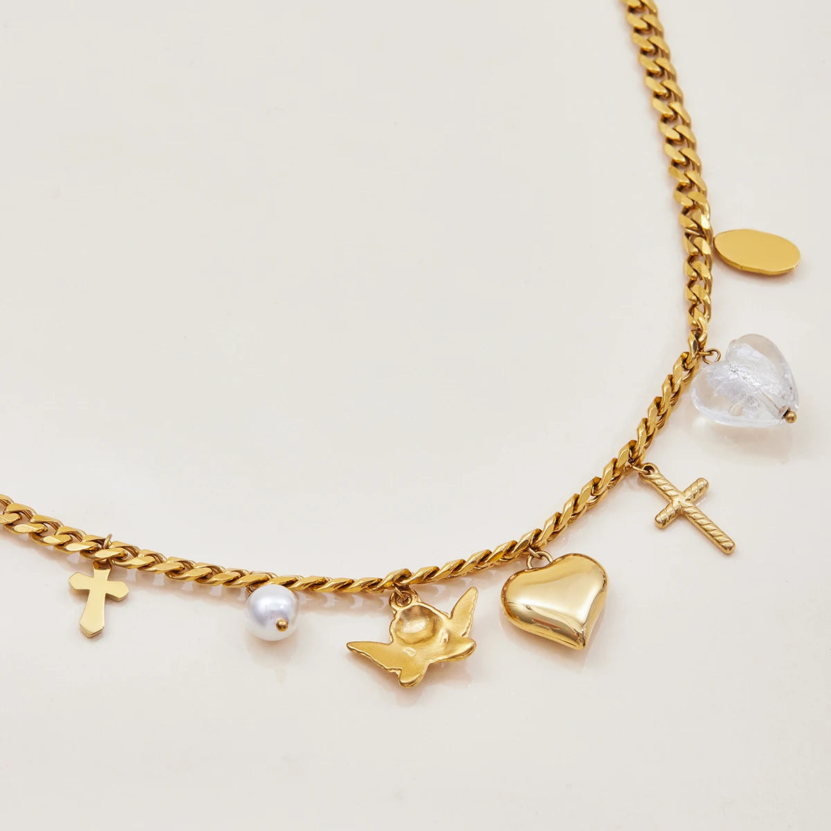 Angel Cross Pearl Necklace — Stainless Steel · PS278
